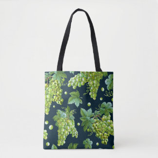 Groene druif: Waterverf donker patroon Tote Bag
