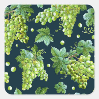 Groene druif: Waterverf donker patroon Vierkante Sticker