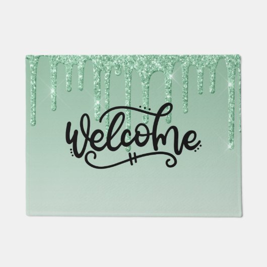 Groene druipende glitter welkom deurmat (Voorkant)