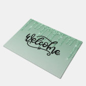 Groene druipende glitter welkom deurmat (Schuin)