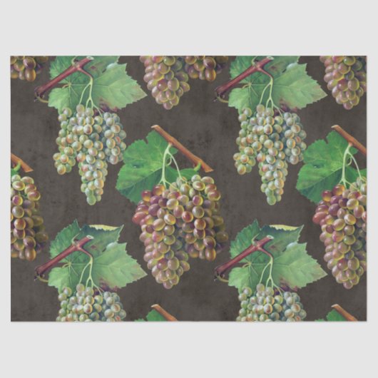  groene druiven en wijnstokken op bruine ontkoppel tissuepapier (Voorkant)