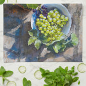 Groene Druiven Stilleven Schilderij Theedoek (Gevouwen)