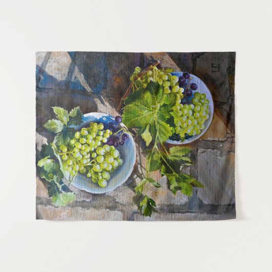 Groene Druiven Stilleven Schilderij Wandkleed (Voorkant (horizontaal))
