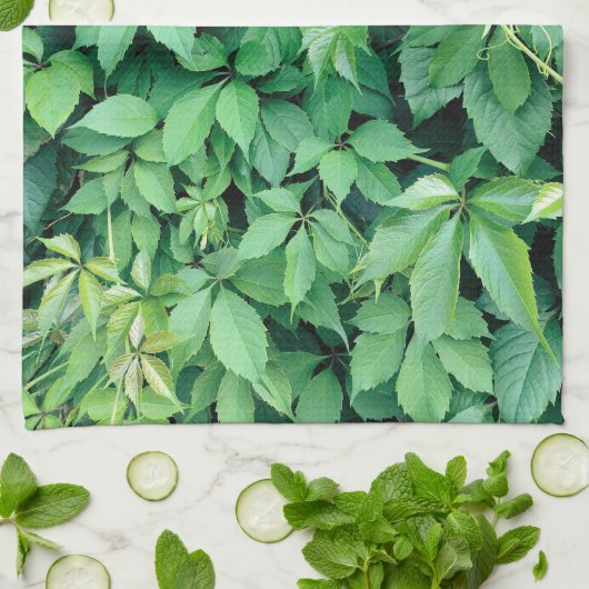 Groene druivenbladeren theedoek (Gevouwen)
