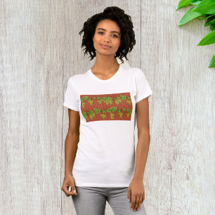 Groene druivenrankenpatroon op rustiek hout t-shirt