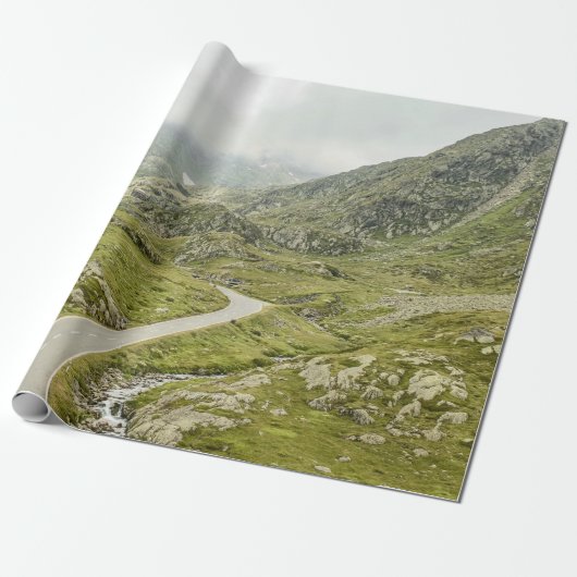 GROENE DRUKVELD EN MOUNTAS CADEAUPAPIER (Uitgerold)