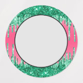 Groene Druppelende Glitters Chic Roze Watermeloen  Labels (Design 2)