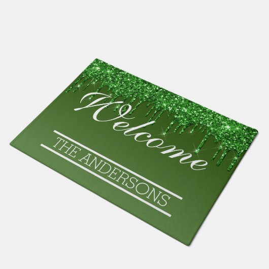 Groene Druppelende Glitters - Welkom Deurmat (Schuin)