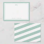 Groene Dubbele Grens Modern Monogram Gestreept Notitiekaartje (Voorkant / Achterkant)