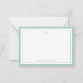 Groene Dubbele Grens Modern Monogram Gestreept Notitiekaartje (Voorkant)