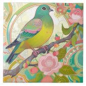 Groene Duif Vogel Roze Bloemen Voorjaarsbloemen Aq Tegeltje (Voorkant)