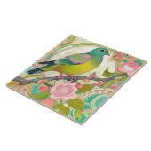 Groene Duif Vogel Roze Bloemen Voorjaarsbloemen Aq Tegeltje (Zijkant)