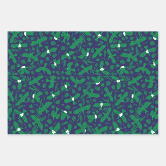 Groene duiven op blauw inpakpapier vel (Voorkant 3)