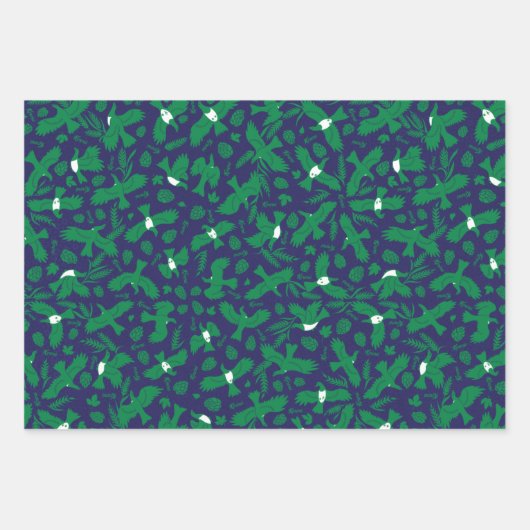 Groene duiven op blauw inpakpapier vel (Voorkant)