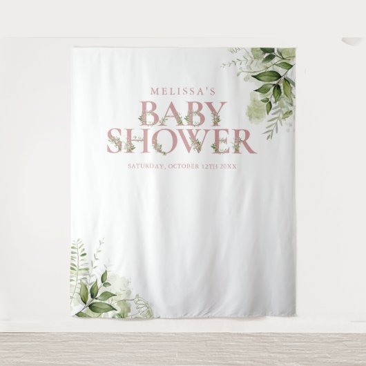 Groene "Dusty Rose" babyshower fotobackdrop Wandkleed (Voorkant)