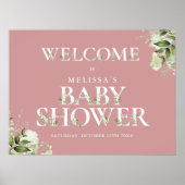Groene 'Dusty Rose' roze baby shower welkomstbord Poster (Voorkant)
