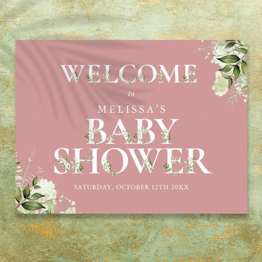 Groene 'Dusty Rose' roze baby shower welkomstbord Poster