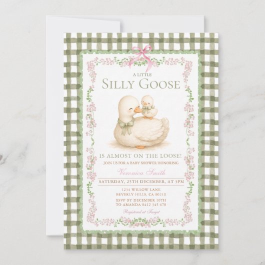 Groene Dwaas Gans Baby Shower Uitnodiging (Voorkant)