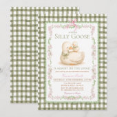 Groene Dwaas Gans Baby Shower Uitnodiging (Voorkant / Achterkant)