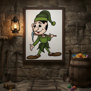 Groene Dwerg Karakter met Houweel Poster