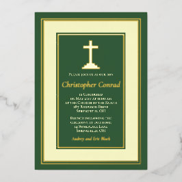 Groene echte goudolie-katholieke bevestiging folie uitnodiging