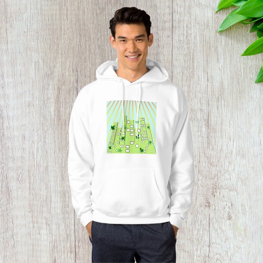 Groene Eco City Skyline met Zwevende Bladeren Hoodie