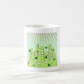 Groene Eco City Skyline met Zwevende Bladeren Koffiemok (Center)