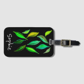 Groene eco laat waterverf bladerkunst bagagelabel (Voorkant (horizontaal))