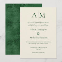 Groene Ecru Monogram Moderne bruiloft uitnodiging