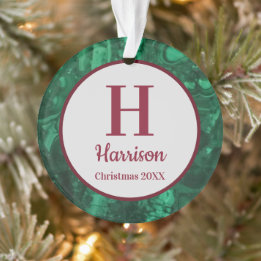 Groene edelsteen familie initiële monogram Kerstmi Ornament