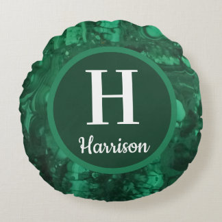 Groene Edelsteen Familie Initiële Monogram Rond Kussen