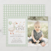 Groene Een Gekke Gans 1e Verjaardag Foto Kaart (Voorkant / Achterkant)