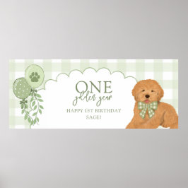 Groene Eén Gouden Jaar Goldendoodle Puppy Verjaard Poster