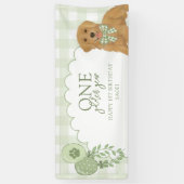 Groene Eén Gouden Jaar Retriever Puppy 1e Verjaard Spandoek (Verticaal)