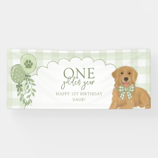 Groene Eén Gouden Jaar Retriever Puppy 1e Verjaard Spandoek (Horizontaal)