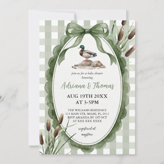Groene eend baby shower kaart (Voorkant)