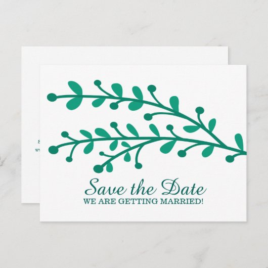 Groene Eenvoudige afdruk bespaart de datum Aankondigingskaart (Voorkant / Achterkant)