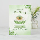 Groene Eenvoudige Aquarel Thee Feest Uitnodiging (Staand voorkant)
