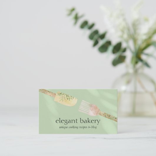 Groene eenvoudige bakkerij Elegant Feminine Logo C Visitekaartje (Staand voorkant)