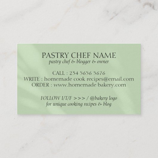 Groene eenvoudige bakkerij Elegant Feminine Logo C Visitekaartje (Achterkant)