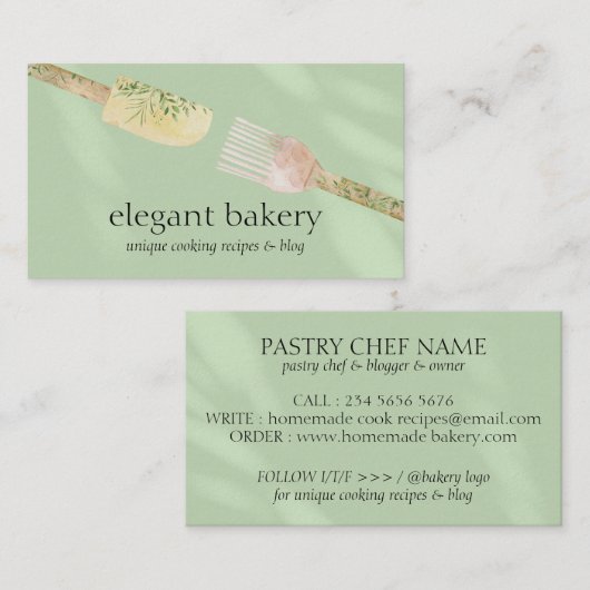 Groene eenvoudige bakkerij Elegant Feminine Logo C Visitekaartje (Voorkant / Achterkant)