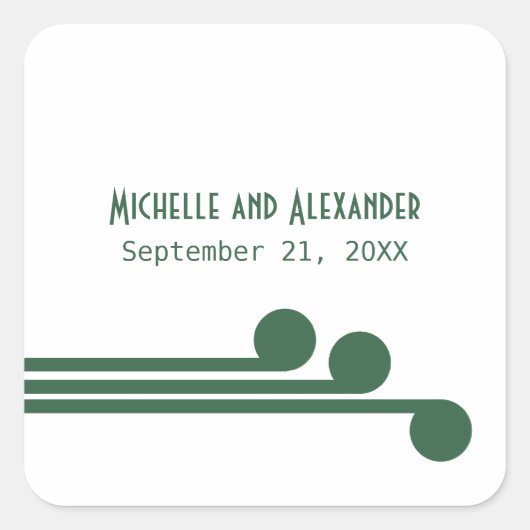 Groene Eenvoudige Deco Chic Wedding Stickers (Voorkant)