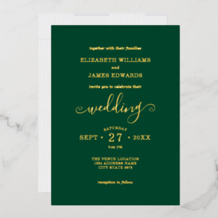Groene Eenvoudige Elegant Weddenschap Gold Foil ui Folie Uitnodiging
