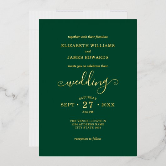 Groene Eenvoudige Elegant Weddenschap Gold Foil ui Folie Uitnodiging (Envelop)