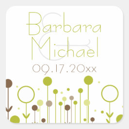 Groene eenvoudige Floral Dot Modern Square sticker