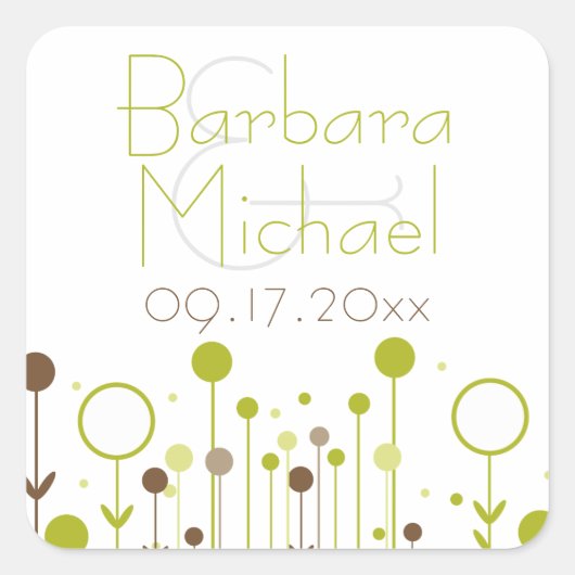 Groene eenvoudige Floral Dot Modern Square sticker (Voorkant)