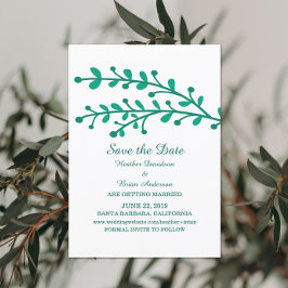 Groene Eenvoudige Gebladerte Save the Date Uitnodi Kaart