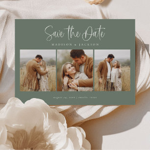 Groene Eenvoudige Kalligrafie Script Vier Foto Save The Date
