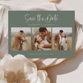 Groene Eenvoudige Kalligrafie Script Vier Foto Save The Date