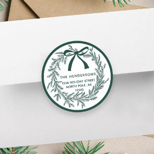 Groene Eenvoudige Kerstdennen Krans Retouradres Ronde Sticker